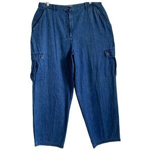 Vintage 90s LORD & TAYLOR Womens' High Rise Wide Leg Cargo Jeans Sz 16 Petite